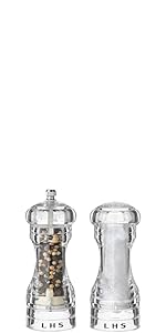 LHS Pepper Mill Grinder Salt Grinder Peppercorn Grinders with Adjustable Coarseness-Clear