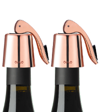 OWO Stainless Steel Wine Bottle Stopper, Reusable Wine Saver with Silicone Seal, Decorative Bottle Sealer, Keeps Fresh (Metal Black, 2 Pack)
