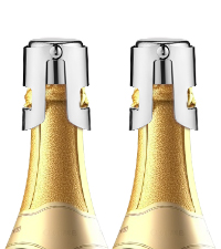 OWO Stainless Steel Wine Bottle Stopper, Reusable Wine Saver with Silicone Seal, Decorative Bottle Sealer, Keeps Fresh (Metal Black, 2 Pack)