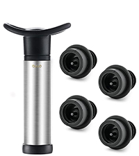 OWO Stainless Steel Wine Bottle Stopper, Reusable Wine Saver with Silicone Seal, Decorative Bottle Sealer, Keeps Fresh (Metal Black, 2 Pack)