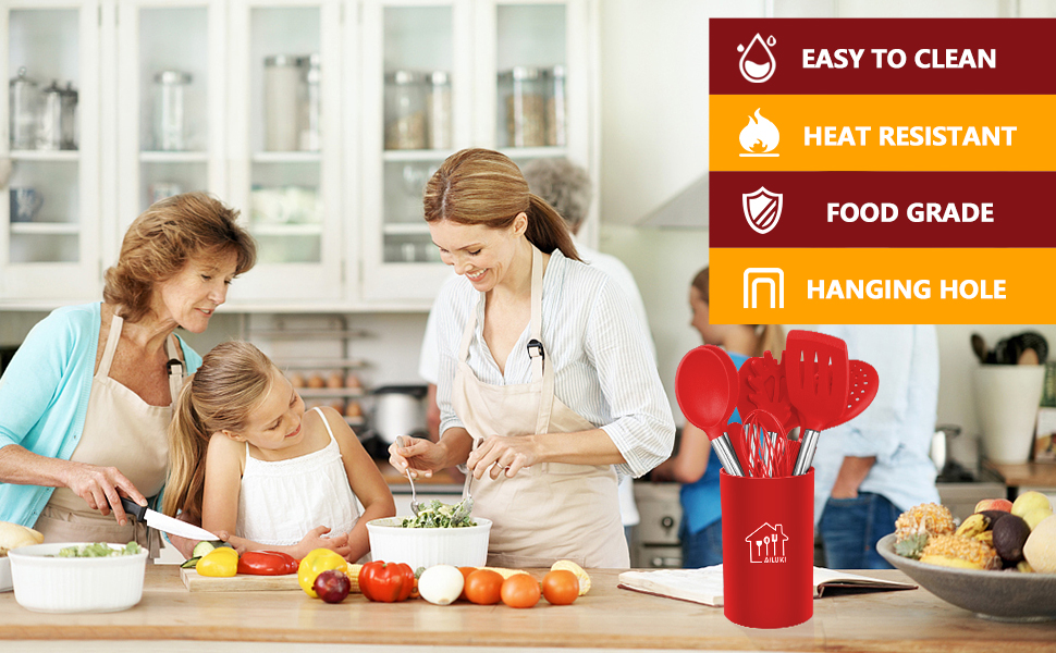 Silicone Cooking Utensil Set,Kitchen Utensils 26 Pcs Set,Non-stick Heat Resistant Silicone,Cookware with Stainless Steel Handle - Red