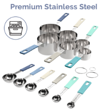 22-Piece Stainless Steel Measuring Cups and Spoons Set, Tad Dash Pinch Smidgen Drop Mini Measuring Spoons, Measuring Stick Leveler, Measurement Conversion Chart Fridge Magnet, (Country Chic)