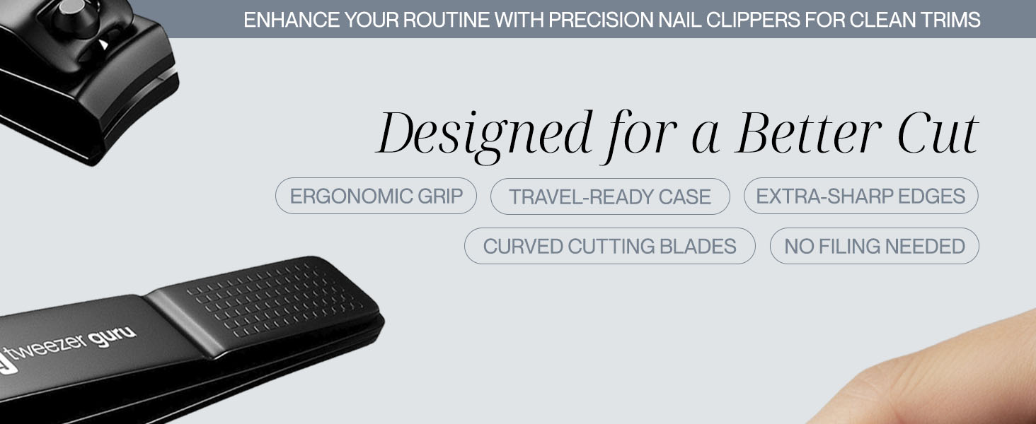 Tweezer Guru Nail Clippers - 2 Pack Professional, Stainless Steel Toe & Finger Nail Clipper Set for Men, Women and Kids - Curved Edge, Matte Black