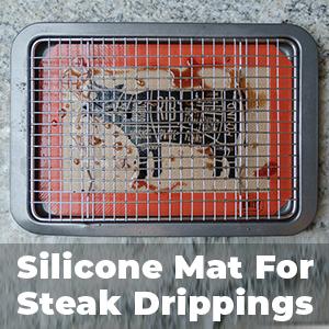 Trinity Provisions Meat Resting Pan - With Wire Rack and Silicone Baking Mat - Dishwasher and Oven Safe Stainless Steel, for Cooking and Cooling Steak, BBQ, Bacon, & More