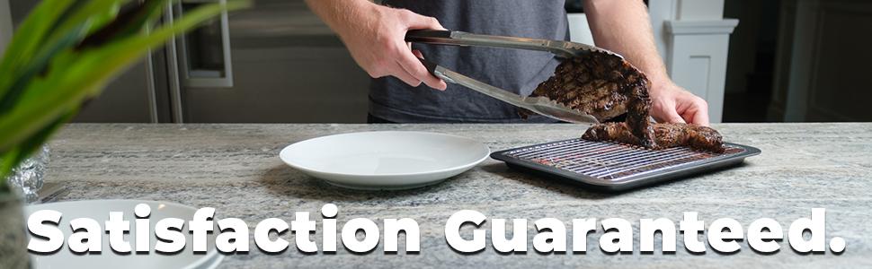 Trinity Provisions Meat Resting Pan - With Wire Rack and Silicone Baking Mat - Dishwasher and Oven Safe Stainless Steel, for Cooking and Cooling Steak, BBQ, Bacon, & More