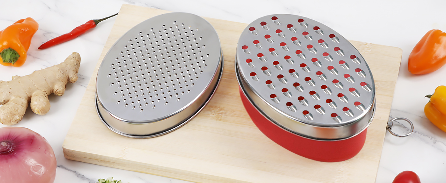 Cheese Grater Citrus Lemon Zester with Food Storage Container & Lid - Perfect For Hard Parmesan Or Soft Cheddar Cheeses, Ginger, Vegetables, Butter, Chocolate & Nutmeg (Red)