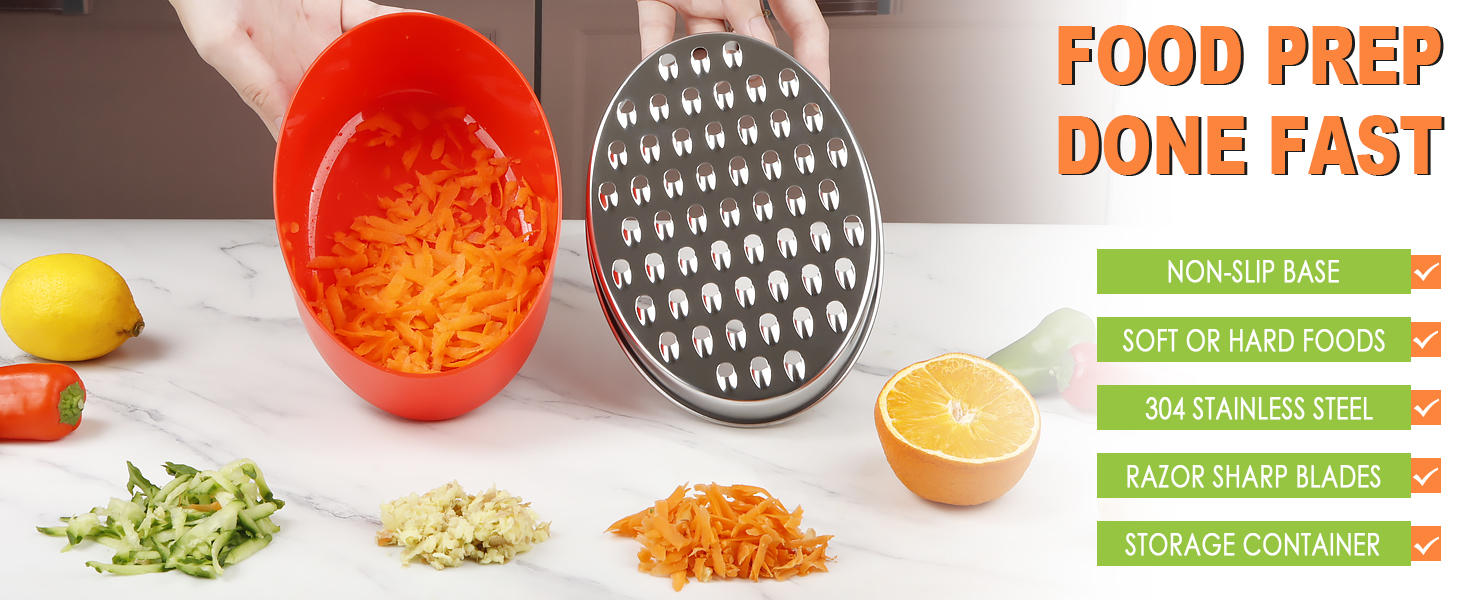 Cheese Grater Citrus Lemon Zester with Food Storage Container & Lid - Perfect For Hard Parmesan Or Soft Cheddar Cheeses, Ginger, Vegetables, Butter, Chocolate & Nutmeg (Red)