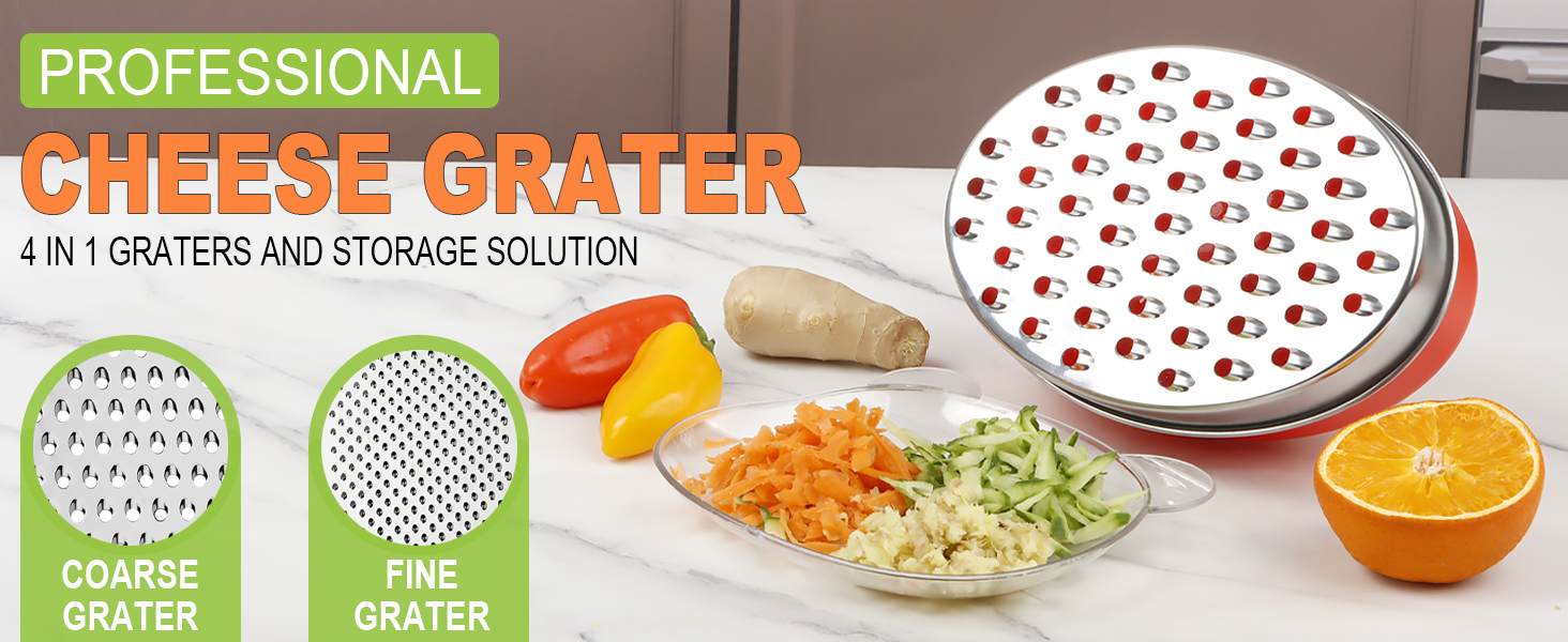 Cheese Grater Citrus Lemon Zester with Food Storage Container & Lid - Perfect For Hard Parmesan Or Soft Cheddar Cheeses, Ginger, Vegetables, Butter, Chocolate & Nutmeg (Red)