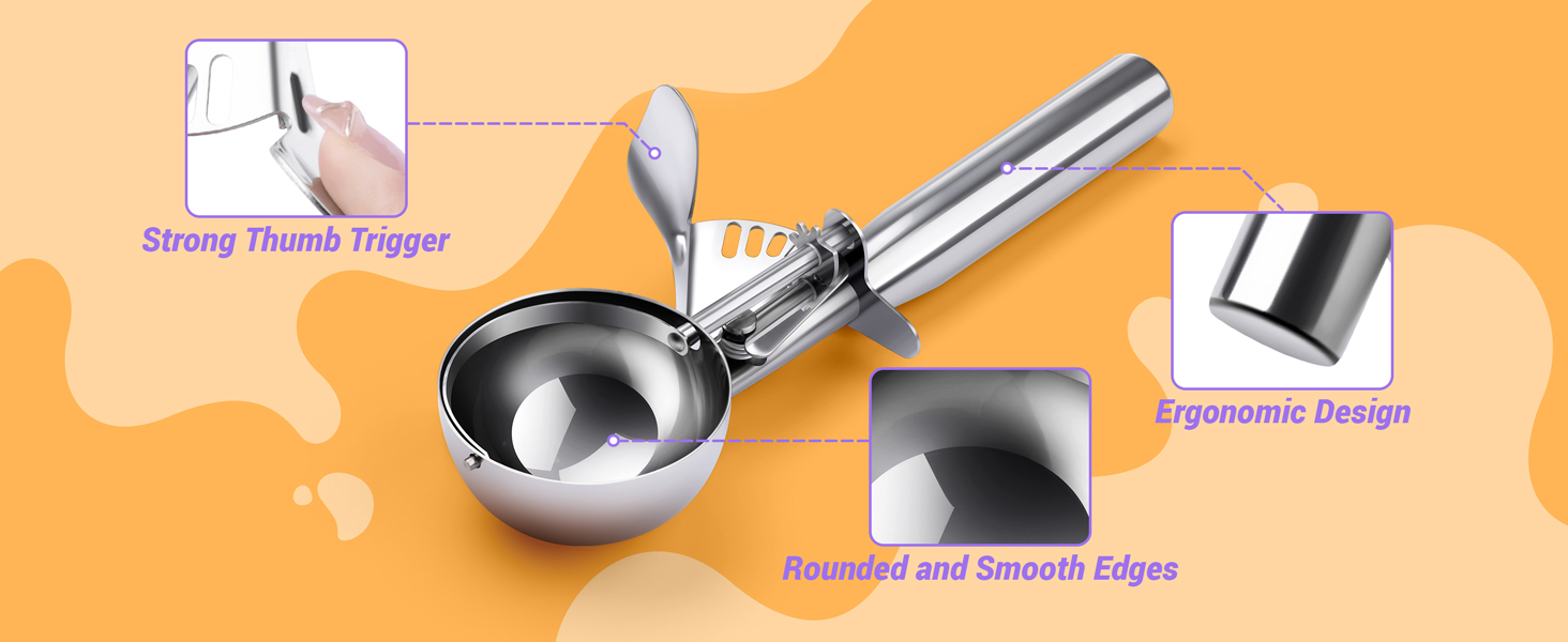 Ice Cream Scoop Stainless Steel, Ice Cream Scoop with Trigger, Cookie Scoop for Baking, Large Ice Cream Scooper, 18/8 Stainless Steel Cupcake Scoop, Food Scoop - 5.25 Tbsp