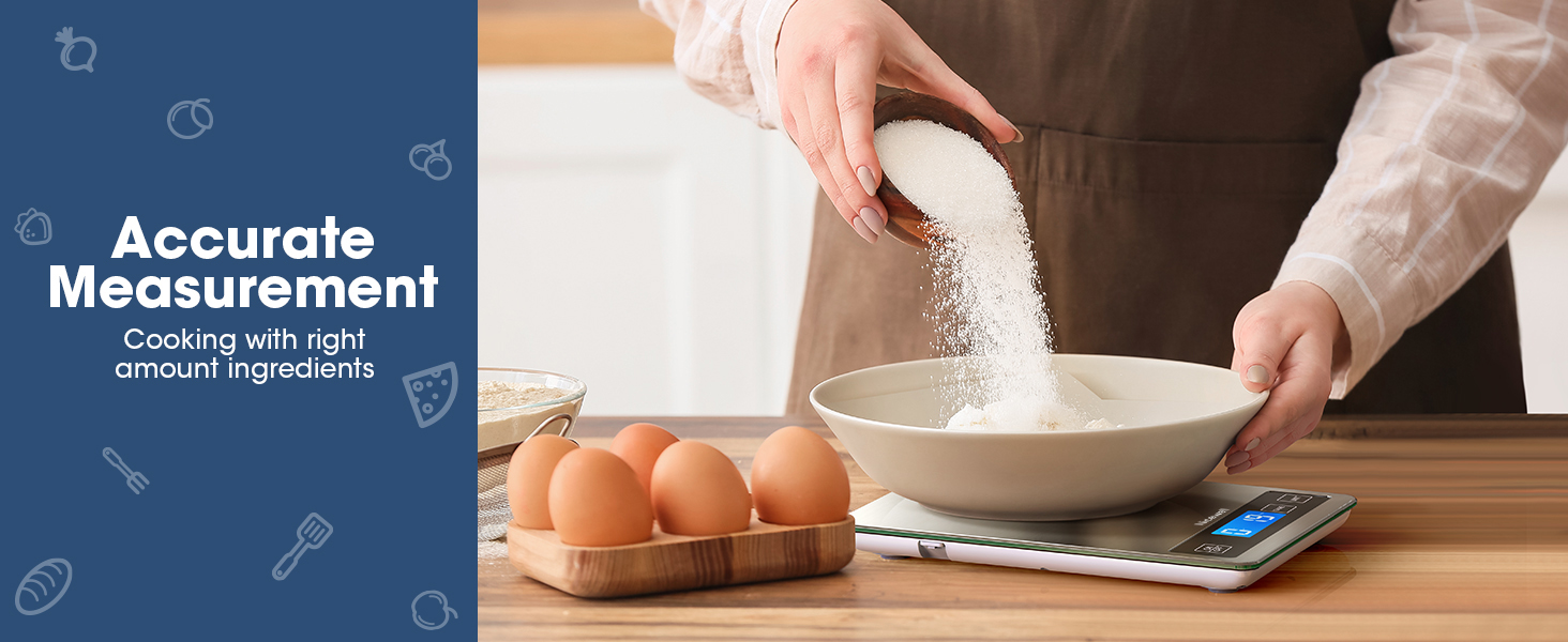 Nicewell Food Scale, 22lb Digital Kitchen Scale Weight Grams and oz for Cooking Baking, 1g/0.1oz Precise Graduation, Stainless Steel and Tempered Glass