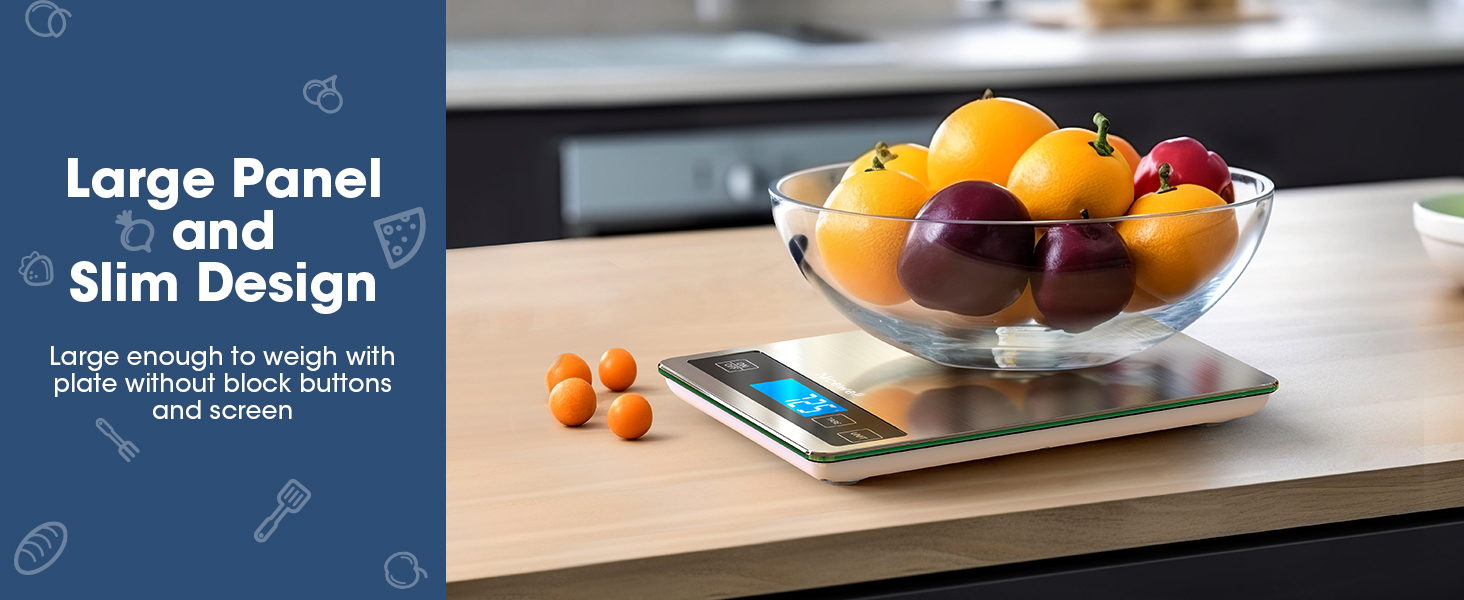 Nicewell Food Scale, 22lb Digital Kitchen Scale Weight Grams and oz for Cooking Baking, 1g/0.1oz Precise Graduation, Stainless Steel and Tempered Glass