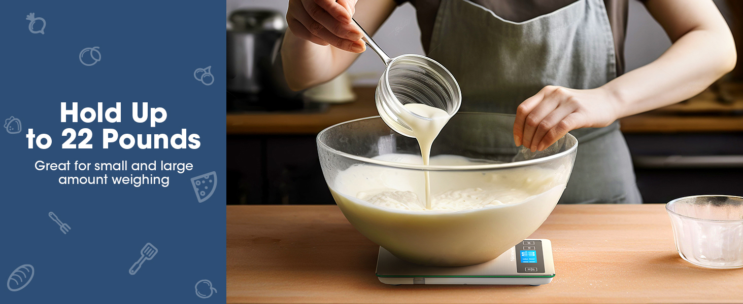 Nicewell Food Scale, 22lb Digital Kitchen Scale Weight Grams and oz for Cooking Baking, 1g/0.1oz Precise Graduation, Stainless Steel and Tempered Glass