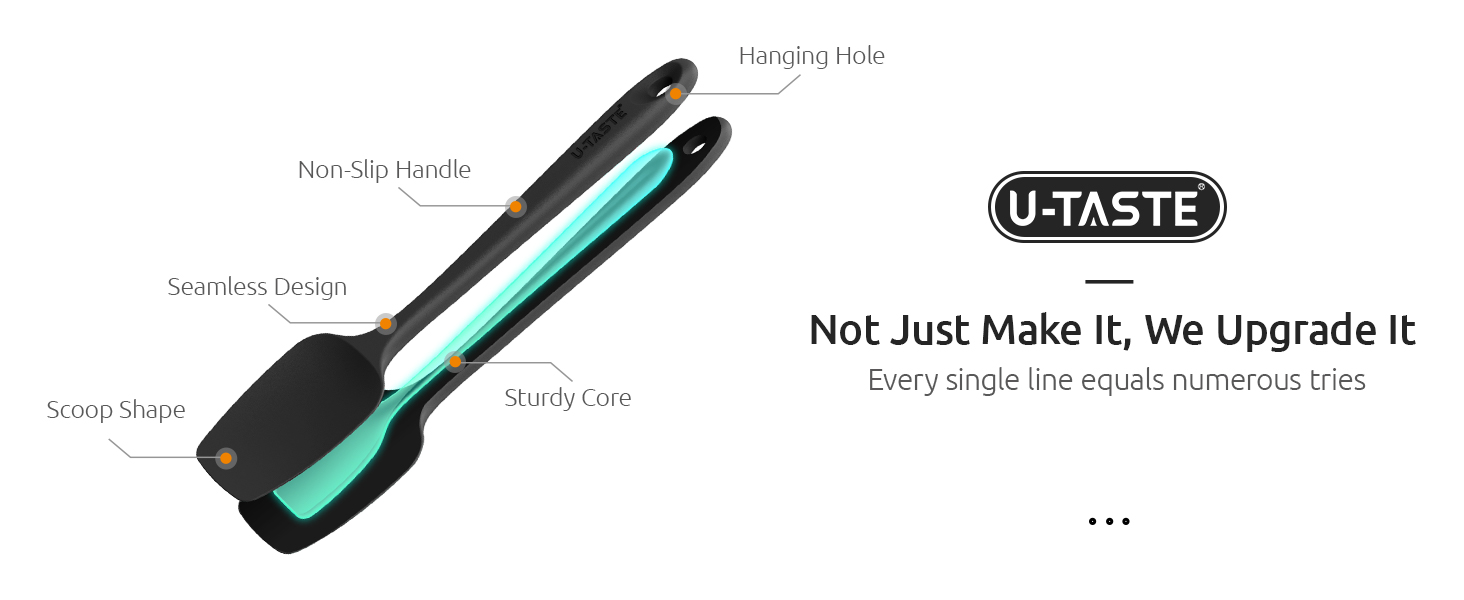 U-Taste Silicone Spatula Set with 600 Degrees Fahrenheit Heat Resistant (Black)