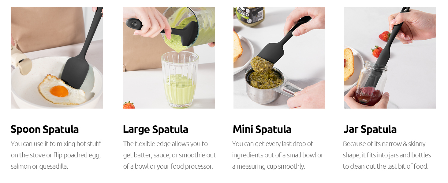 U-Taste Silicone Spatula Set with 600 Degrees Fahrenheit Heat Resistant (Black)