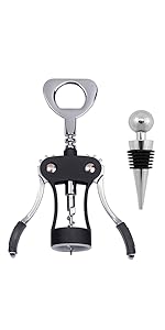 Wing Corkscrew,Ilyever Premium Wine Opener with Bottle Stopper,Multifunctional Corkscrew Wine Cork Opener Bottler Opener Remover for Home, Kitchen,Restaurant,Party and as Gift,Black