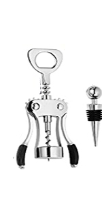 Wing Corkscrew,Ilyever Premium Wine Opener with Bottle Stopper,Multifunctional Corkscrew Wine Cork Opener Bottler Opener Remover for Home, Kitchen,Restaurant,Party and as Gift,Black