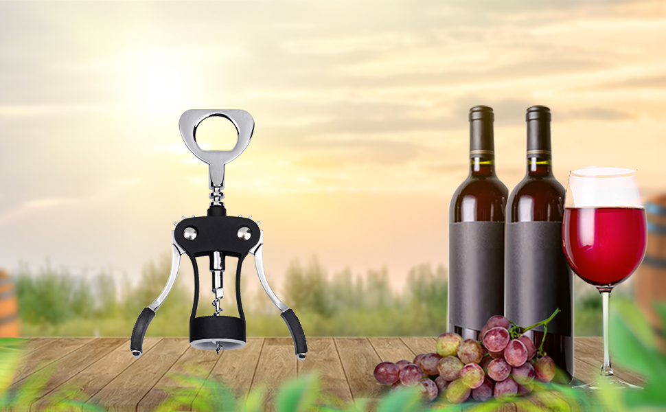 Wing Corkscrew,Ilyever Premium Wine Opener with Bottle Stopper,Multifunctional Corkscrew Wine Cork Opener Bottler Opener Remover for Home, Kitchen,Restaurant,Party and as Gift,Black