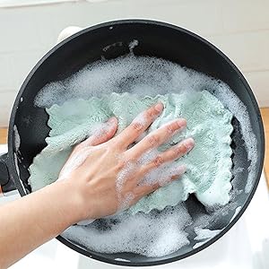 kimteny 12 Pack Kitchen Cloth Dish Towels, Premium Dishcloths, Super Absorbent Coral Velvet Dishtowels, Nonstick Oil Washable Fast Drying (Green-Grey)