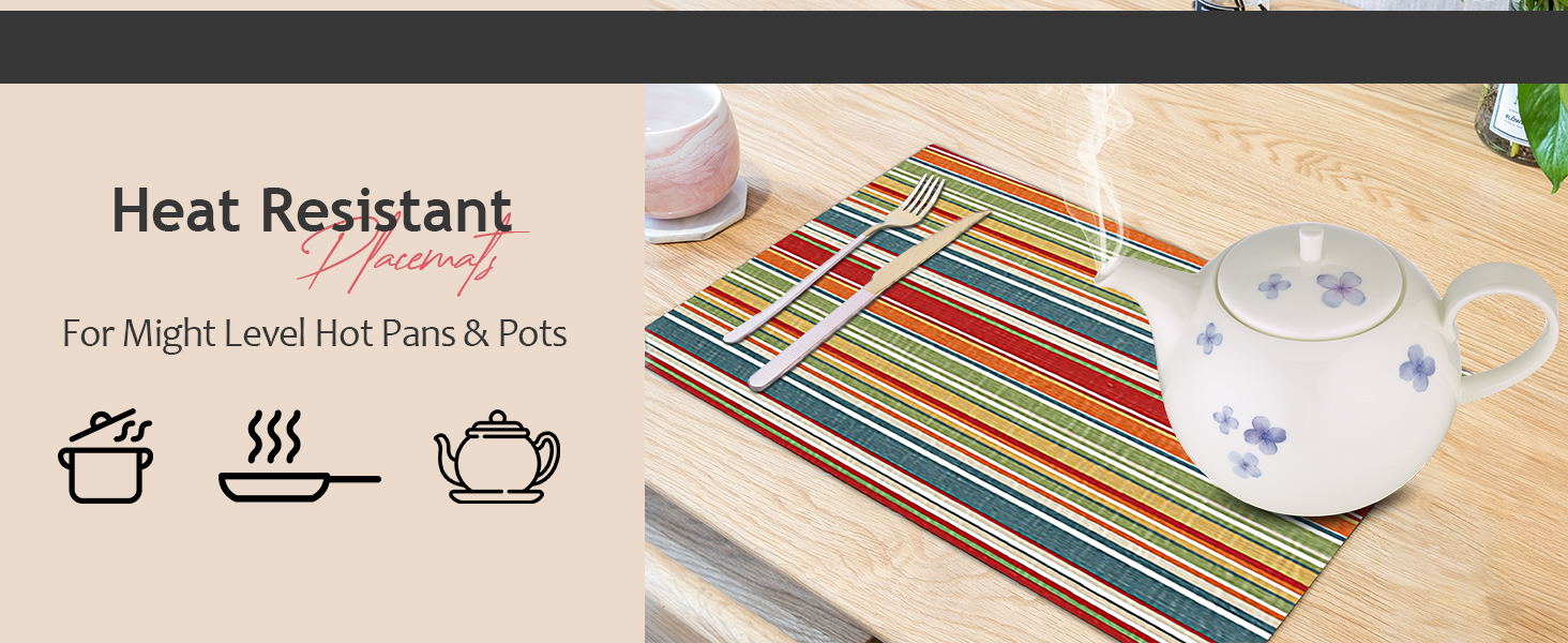 Ruvanti Placemats 100% Cotton 13x19 Inch, Dining Table Placemats Set of 6, Place Mats for Dining Table Decor, Kitchen & Table Linens, Coffee Mat for Christmas Dinners - Multi Stripe
