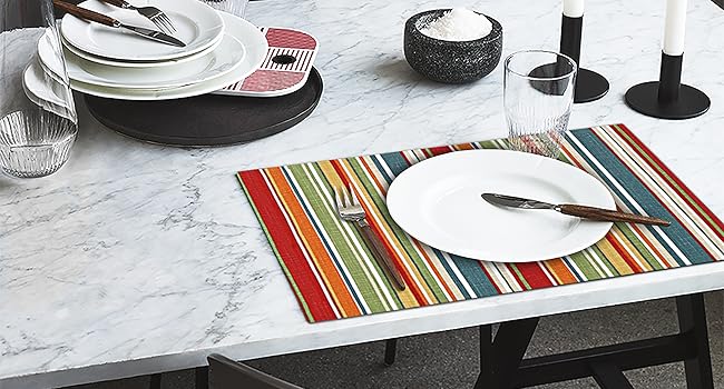 Ruvanti Placemats 100% Cotton 13x19 Inch, Dining Table Placemats Set of 6, Place Mats for Dining Table Decor, Kitchen & Table Linens, Coffee Mat for Christmas Dinners - Multi Stripe