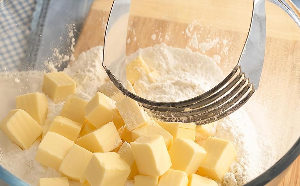 ALLTOP Pastry Shortening Blender Cutter,Stainless Steel Dough Masher for Butter, Biscuit,Baking, Kneading,Dough, Flakier and Fluffier Pie Crusts, Almond - Hand Kitchen Tool (1, Black)