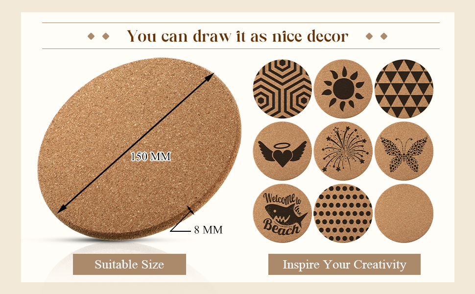 Boao 6 Pcs Round Cork Trivets for Hot Dishes High Density Thick Coasters Wooden Absorbent Cork Plant Coasters for Kitchen, Drinks Coffee Plants (6 Inch)