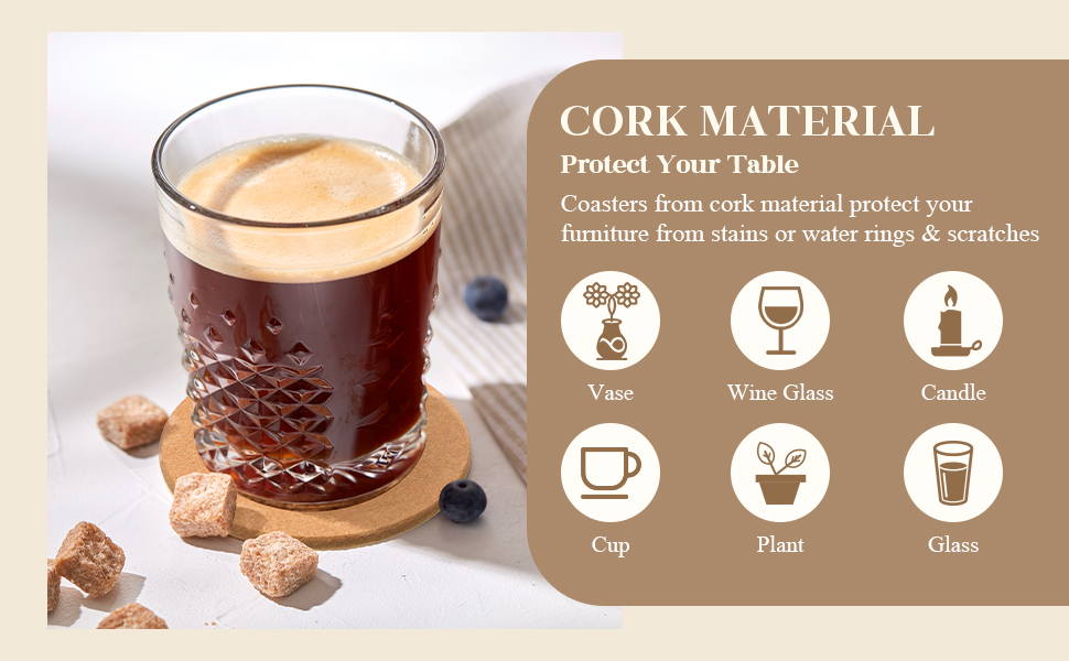 Boao 6 Pcs Round Cork Trivets for Hot Dishes High Density Thick Coasters Wooden Absorbent Cork Plant Coasters for Kitchen, Drinks Coffee Plants (6 Inch)