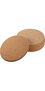 Boao 6 Pcs Round Cork Trivets for Hot Dishes High Density Thick Coasters Wooden Absorbent Cork Plant Coasters for Kitchen, Drinks Coffee Plants (6 Inch)