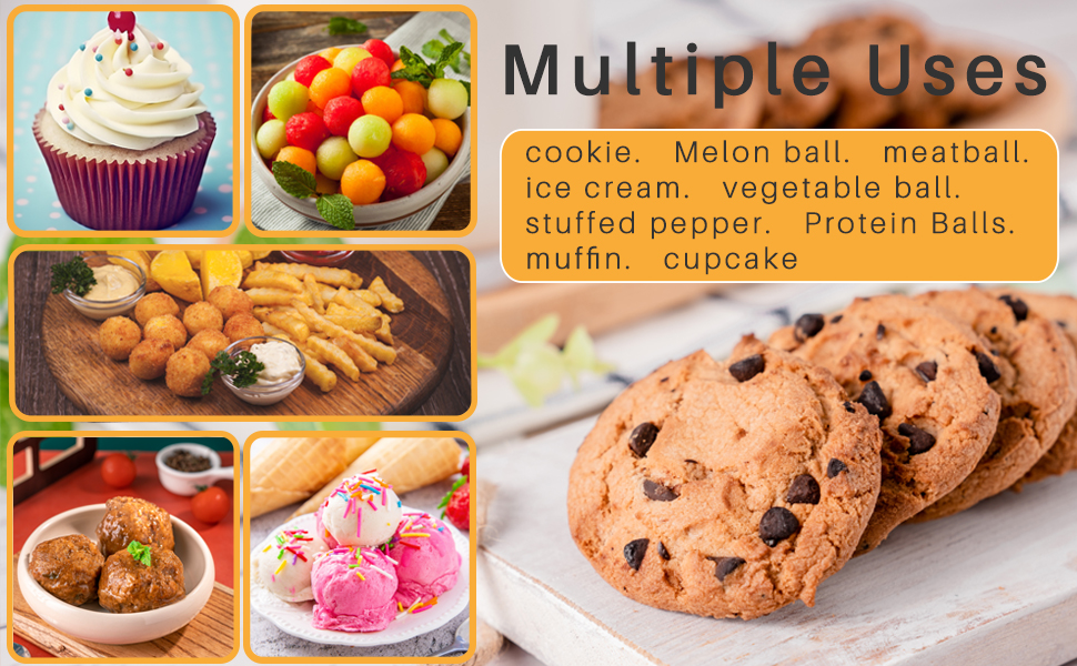 Cookie Scoop Set - Small/1 Tbsp, Medium/2 Tbsp, Large/3 Tbsp - Cookie Dough Scoop, Cookie Scoops for Baking Set of 3, Heavy-Duty 18/8 Stainless Steel Melon Baller Scoop Ice Cream Scoop