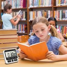 KTKUDY Digital Kitchen Timer with Mute/Loud Alarm Switch ON/Off Switch, 12-Hour Clock & Alarm, Memory Function Count Up & Count Down for Kids Teachers Cooking, Large LCD Display, Strong Magnet (Black)