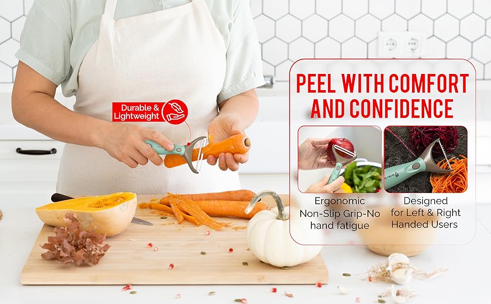 Premium 3-in-1 Vegetable Peeler Set - Sharp Stainless Steel Blades with Interchangeable Handle, Straight, Julienne & Wide Peelers – Space-Saving,Multifunctional Design for Effortless Kitchen Prep