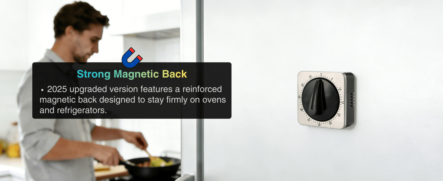 Searon Mechanical Kitchen Timer Magnetic with Loud Alarm, 60-Minute Manual Wind Up Analog Countdown Timer with Stainless Steel Scale, No Batteries for Chef Cooking, Baking, Egg, Oven, Seniors