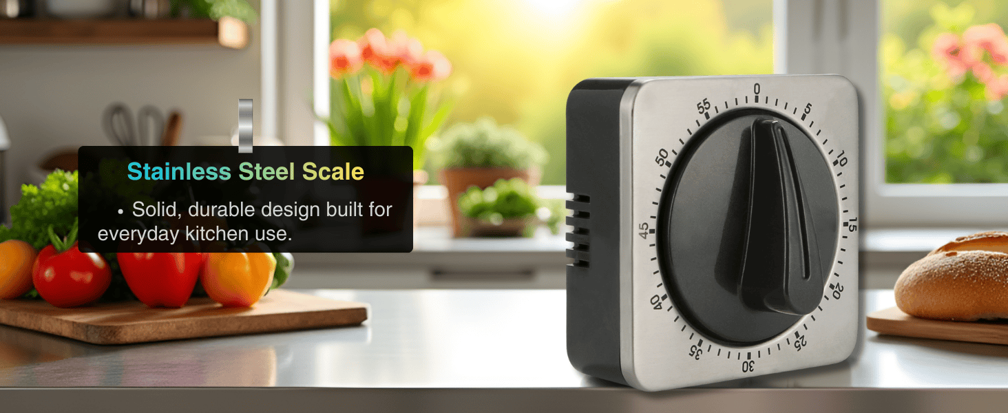 Searon Mechanical Kitchen Timer Magnetic with Loud Alarm, 60-Minute Manual Wind Up Analog Countdown Timer with Stainless Steel Scale, No Batteries for Chef Cooking, Baking, Egg, Oven, Seniors