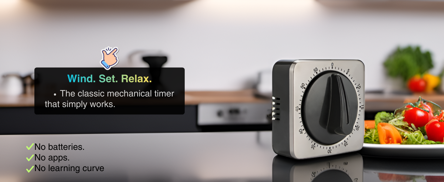 Searon Mechanical Kitchen Timer Magnetic with Loud Alarm, 60-Minute Manual Wind Up Analog Countdown Timer with Stainless Steel Scale, No Batteries for Chef Cooking, Baking, Egg, Oven, Seniors