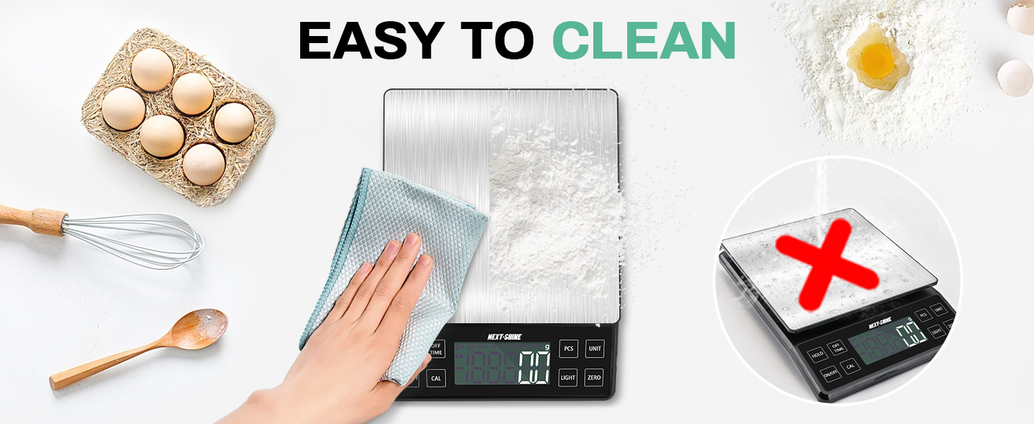 NEXT-SHINE Food Kitchen Scale 11lb, 0.1g/0.01oz Precise Graduation Rechargeable Digital Scale with Nine Units Large Tray Stainless Steel Platform LCD Display for Meal Prep Cooking Baking