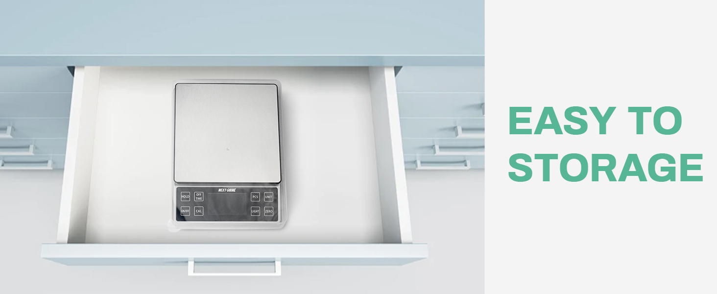 NEXT-SHINE Food Kitchen Scale 11lb, 0.1g/0.01oz Precise Graduation Rechargeable Digital Scale with Nine Units Large Tray Stainless Steel Platform LCD Display for Meal Prep Cooking Baking