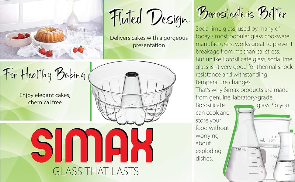 SIMAX Clear Glass Fluted Bundt Pan, Heat, Cold, and Shock Proof, Holds 1.4 Quarts (5.4 Cups), Made in Europe, Great for Small Ring Cakes, Puddings, Desserts, Monkey Bread, and More, Dishwasher Safe
