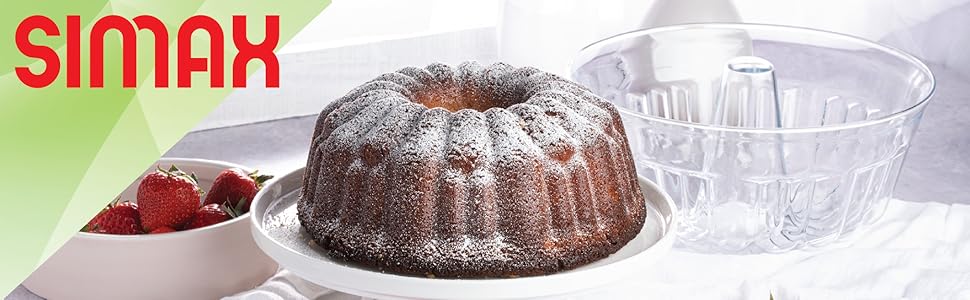 SIMAX Clear Glass Fluted Bundt Pan, Heat, Cold, and Shock Proof, Holds 1.4 Quarts (5.4 Cups), Made in Europe, Great for Small Ring Cakes, Puddings, Desserts, Monkey Bread, and More, Dishwasher Safe
