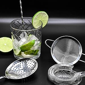 Cocktail Strainer Set Stainless Steel Bar Tools with Stirring Spoon - Hawthorne, Julep, & Fine-Mesh Sifter for Drinks