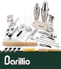 Barillio Black Bartender Kit - Stainless-Steel Cocktail Shaker Set w/Bamboo Stand - Mixology Bar Tools w/Drink Shaker, Mixer Spoon & Muddler for Cocktails - Home Bar Accessories - 23-Pc Bar Set