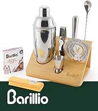 Barillio Black Bartender Kit - Stainless-Steel Cocktail Shaker Set w/Bamboo Stand - Mixology Bar Tools w/Drink Shaker, Mixer Spoon & Muddler for Cocktails - Home Bar Accessories - 23-Pc Bar Set