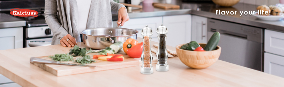 Salt Pepper Grinder Mill Arcylic,the Best Peppercorn Grinder with Adjustable Mill-Clear