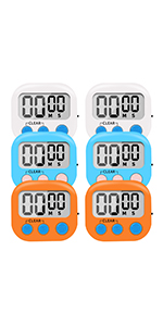 6 Pack Small Digital Kitchen Timer Magnetic Back and ON/Off Switch,Minute Second Count Up Countdown (Multicolored)