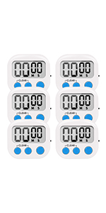 6 Pack Small Digital Kitchen Timer Magnetic Back and ON/Off Switch,Minute Second Count Up Countdown (Multicolored)