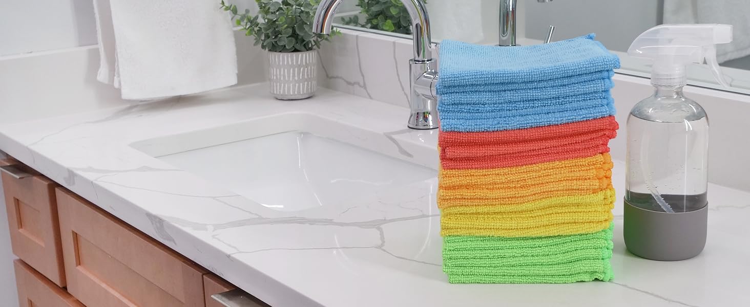S&T INC. 100 Pack Microfiber Cleaning Cloth, Bulk Towels for Home, Reusable Microfiber Towels for Cars, Cleaning Rags, Assorted, 11.5 Inches x 11.5 Inches, 100 Count