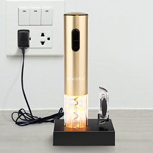 Secura Electric Wine Opener, Automatic Bottle Corkscrew Opener with Foil Cutter, Rechargeable (Champagne Gold)