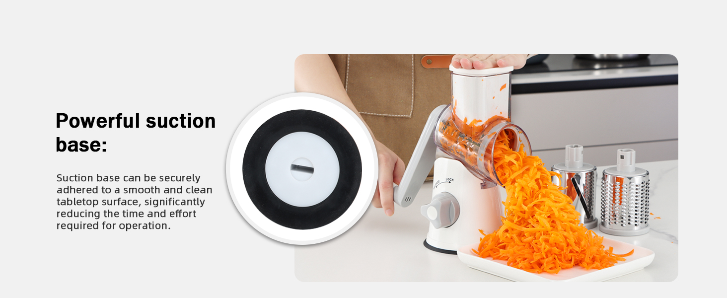 Ourokhome Rotary Cheese Grater Hand Crank, Kitchen Shredder Speed Mandolin Slicer Nuts Grinder with Handle and Drum Blades for Cheese, Vegetable, Walnuts, Chocolate, Potato, Carrot, 3 Blades, White