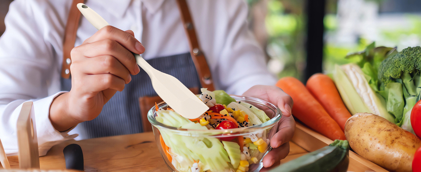 oannao Silicone Cooking Utensils Set - 446°F Heat Resistant Silicone Kitchen Utensils for Cooking,Kitchen Utensil Spatula Set w Wooden Handles, BPA FREE Gadgets for Non-Stick Cookware (Khaki)