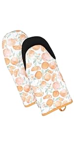Heat Resistant Designer Kitchen Oven Mitts with Neoprene Non-Slip Grips and Hanging Loops | Set of 2 100% Cotton Long Sleeve Kitchen Oven Mitts | 5.5