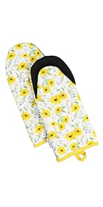 Heat Resistant Designer Kitchen Oven Mitts with Neoprene Non-Slip Grips and Hanging Loops | Set of 2 100% Cotton Long Sleeve Kitchen Oven Mitts | 5.5